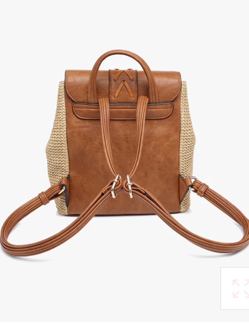 Raffia and Vegan Leather Backpack - Picture 3 of 16